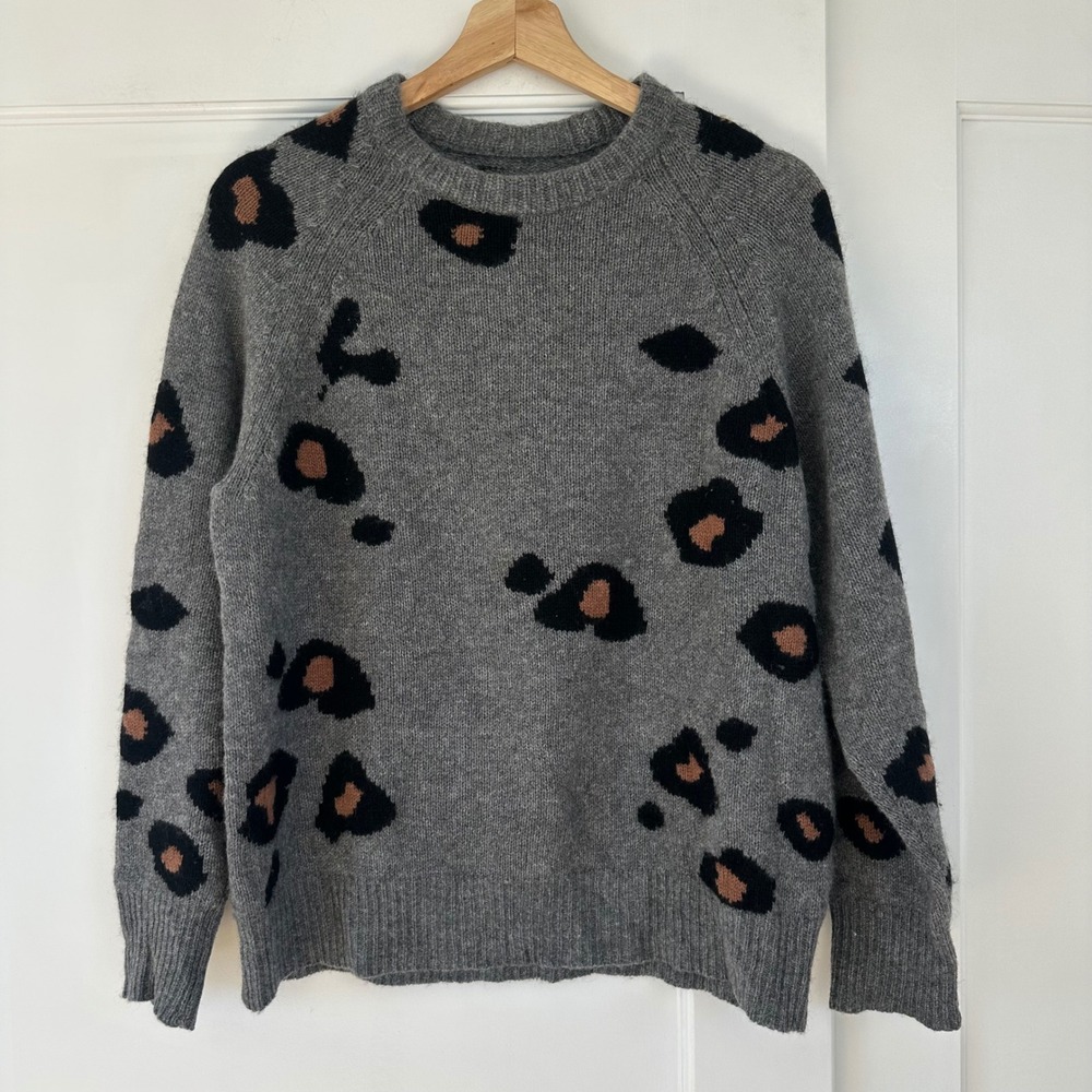360 Cashmere Printed Leopard Sweater Women's Knit Crewneck Pullover XS/S